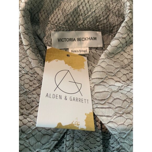 Victoria Beckham Gray & Black Sheer Snakeskin Print Button-Up Shirt $795, Size 4 - Picture 9 of 10